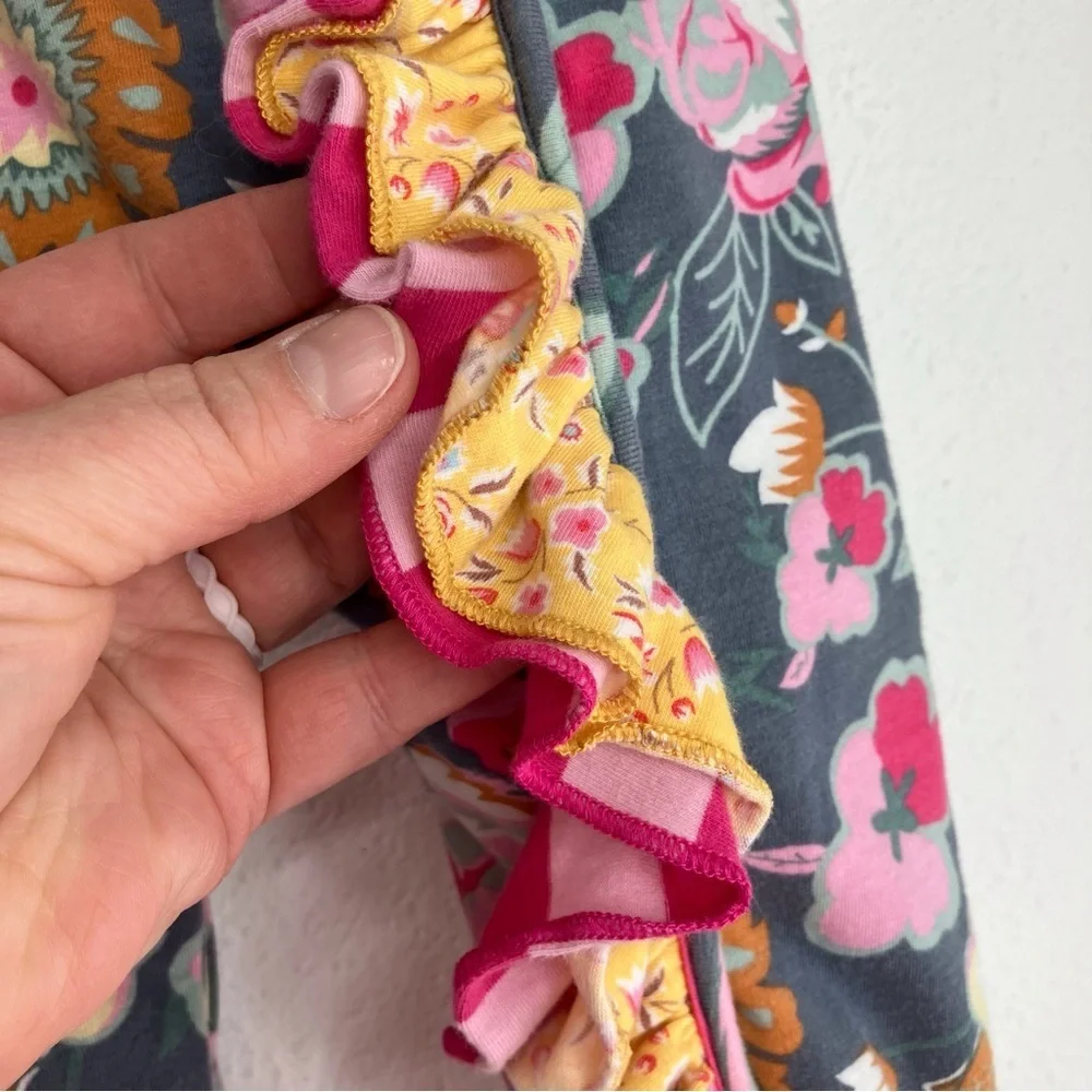 Mustard Pie ruffled footie sleeper gray w/ pink and yellow flower print 6 months